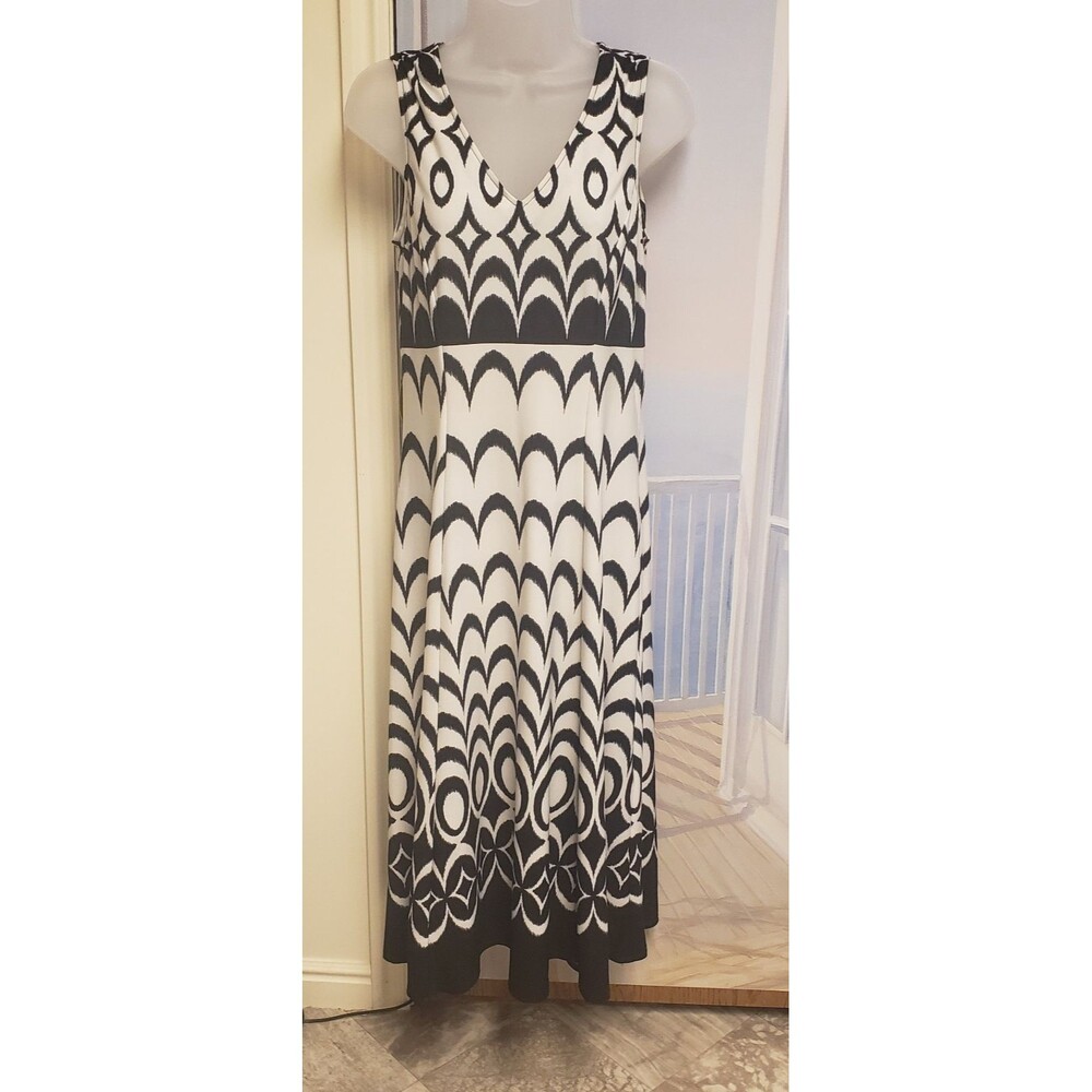 Retro Vibe Dress Sleeveless Tank Fit & Flare Maxi Sz 10 Black & White Beachy New